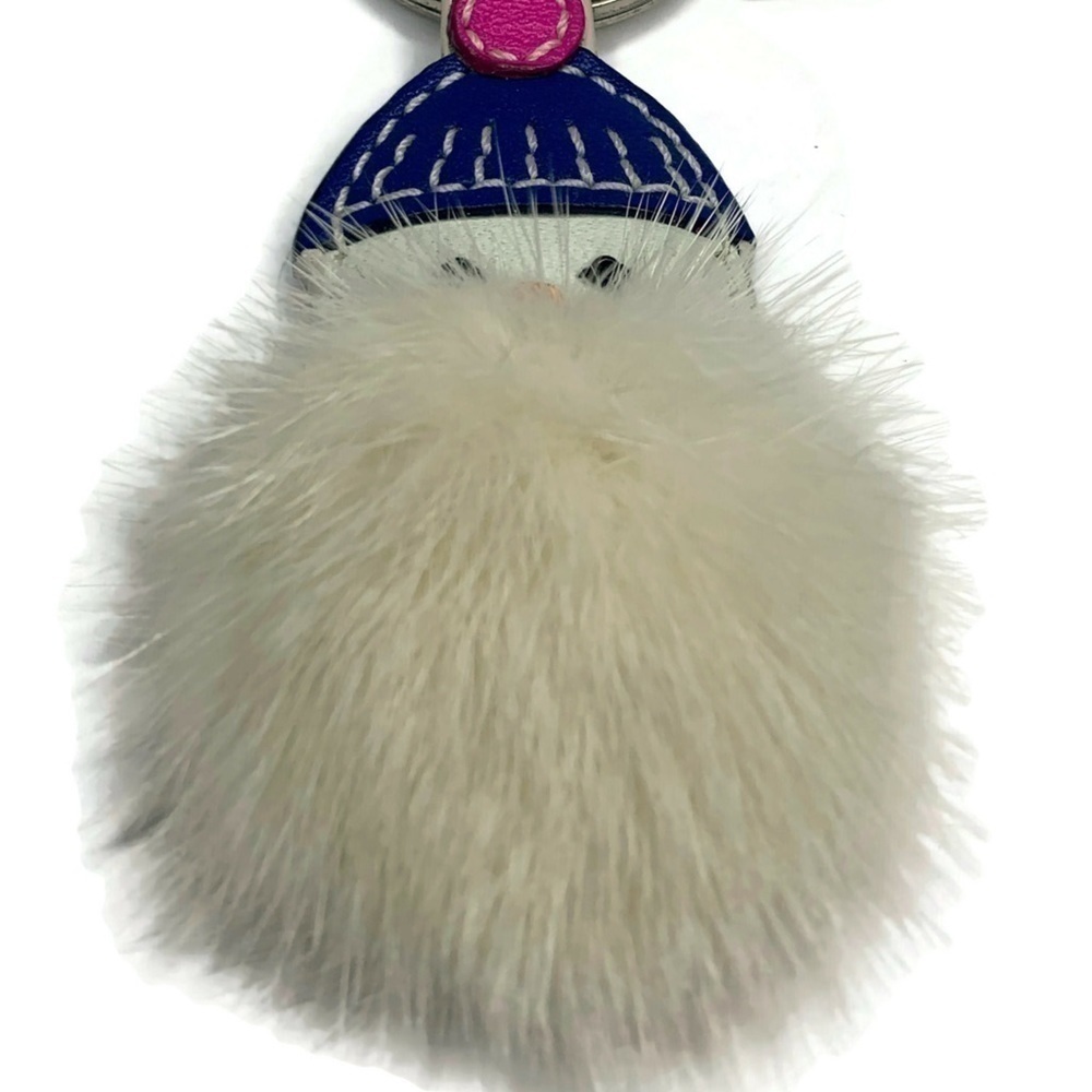 Coach Snowman Mink Fur Fuzz Ball Belly Keychain - Picture 2 of 2